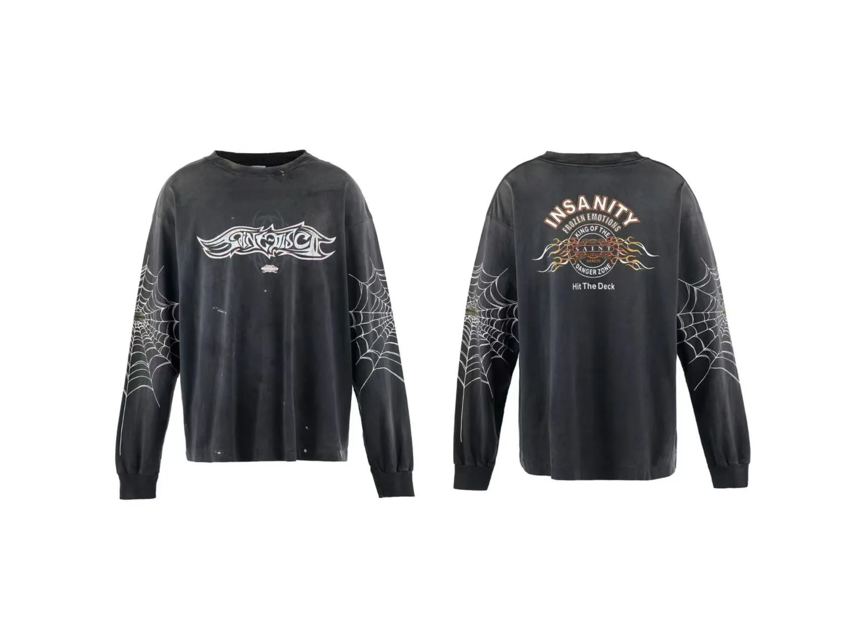 Spot ST438 style washed gray P170 SAINT MICHAEL joint TEFLON DISCO 25SS daily trend washed damaged long-sleeved T-shirt size S-M-L-XL